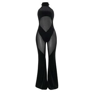 Sexy Mesh Cutout flared jumpsuit